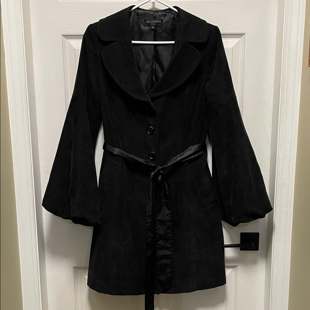 Della Spiga | Italy | Black | Corduroy | Bubble Sleeve |  Trench Coat | Size 8